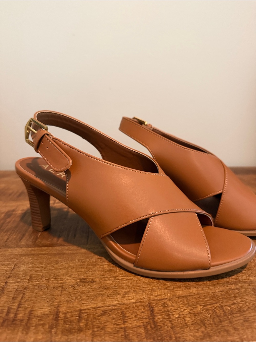 AEROSOLES Cognac Cross-Strap Slingback Heels - Picture 1 of 8